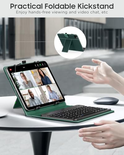 MoKo Universal Tablet Case with QWERTY Keyboard for 9",9.7",10.1",10.2",10.4",10.5",10.9",11" Tablet, with Removable Wireless Bluetooth Keyboard&Pen Holder for iPad Samsung Fire Pixel, Midnight Green - color: Midnight Green