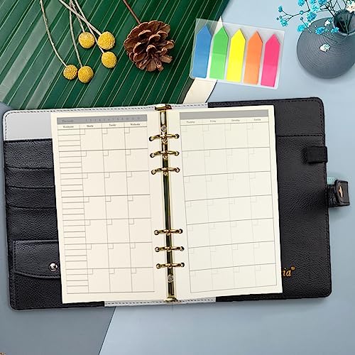 Harphia A6 6 Holes Binder Refill Value Set, 90Sheets Monthly Planner Insert, 5 Sheets Divider Paper, Today ruler With Inch Unit, Translucent Zipper Bag, Pvc Card Bag, 200Pcs Colorful Index Stickers - color: Month Paper Set, size: A6
