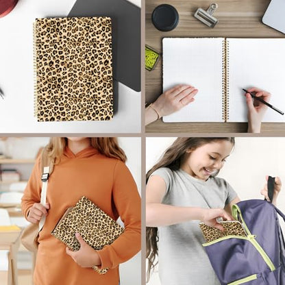 Cute Spiral Notebook journal A4 Aesthetic Pretty Design for Women Girls Kawaii with Pocket, 8.5 x 11 inch, Graph, Leopard - color: Leopard, style: Graph