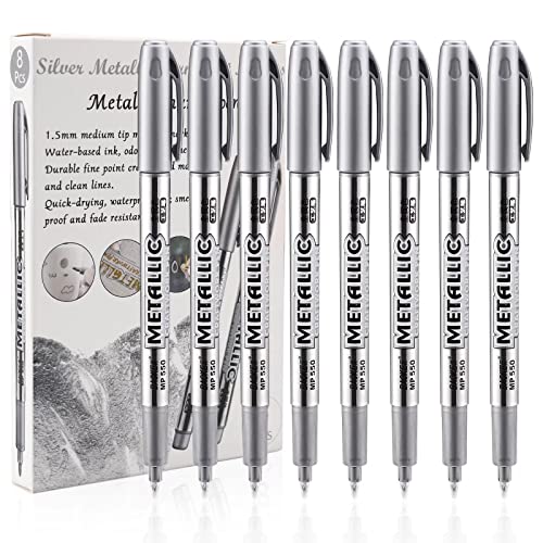 Silver Permanent Marker, Fine Point, Acid Free, Non-Toxic Ink, Quick Drying, Ideal for Adult Coloring, Crafts, Gift Cards, Fabric, Photo Albums, 8 Count - color: Silver