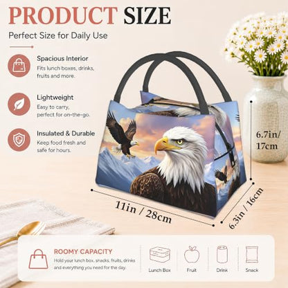 Lunch Box for Women,Bald Eagle Insulated Lunch Bag,Mountain Leakproof Thermal Insulation Cooler Tote Bags for Teacher Nurse Kids School Work Picnic - color: Bald Eagle