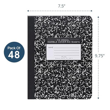 ROARING SPRING Hard Cover Composition Notebook, 48 Pack, Black Marble Comp Book, 9.75″ x 7.5″, Unruled Blank Paper, 50 Sheets (100 Pages), Made in USA - size: 9.75" x 7.5", style: 48 Pack - Unruled - 50 Sheets - Black Marble