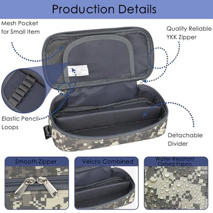 FlowFly Large Capacity Pencil Case for Kids, Boys & Girls – Zippered Multi-Functional Pen Pouch, Soft & Portable Pencil Bag for School, Teens, Students, Digital Camo - color: Digital Camo
