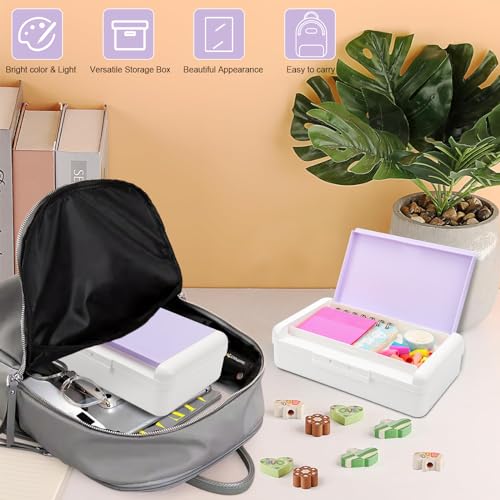 SFLHHDM Pencil Box, Double Layer Large Capacity, White Purple, 1pcs | Plastic, Snap-tight Lid, Stackable Storage, For Gel Pen Pencils Crayons - color: White Purple-1pcs