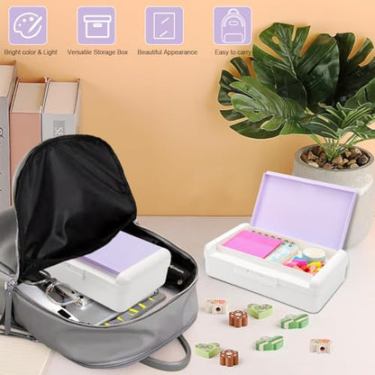 SFLHHDM Pencil Box, Double Layer Large Capacity, White Purple, 1pcs | Plastic, Snap-tight Lid, Stackable Storage, For Gel Pen Pencils Crayons - color: White Purple-1pcs