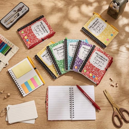 Dunzoom 40 Pcs Welcome Back to School Gifts Bulk Spiral Notebooks with Sticky Notes Motivational Pens First Day of School Notepads Party Favor for Teacher Student Classroom(Composition) - style: Composition