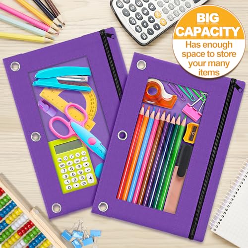 Pencil Pouch for 3 Ring Binder, 2 Pack Pencil Bags with Zipper, Purple Pencil Case for Classroom School Office Supplies, Large Sturdy and Durable Cloth Pencil Pocket for 3 Holder Binder - color: Purple