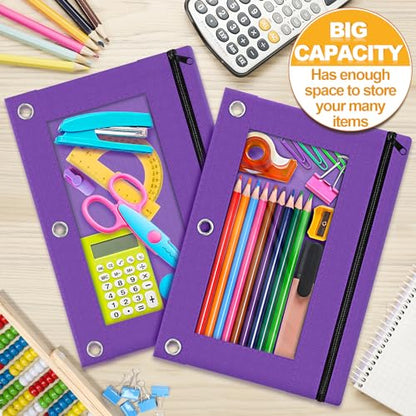 Pencil Pouch for 3 Ring Binder, 2 Pack Pencil Bags with Zipper, Purple Pencil Case for Classroom School Office Supplies, Large Sturdy and Durable Cloth Pencil Pocket for 3 Holder Binder - color: Purple