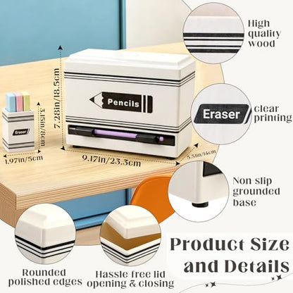 Pencil Dispenser for Classroom, 2Pcs Classroom Organization Set, Interactive Pencil Holder with Eraser Holder, Pencils Station for Teacher & Student, Teacher Must Have, Back to School Supplies(White) - color: White
