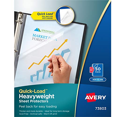 Avery Clear Quick Load Sheet Protectors, Non-Glare, Top & Side Load, 50 Document Protectors (73803) - size: One Size