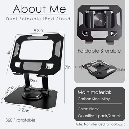 Tablet Stand for iPad, 360° Rotating Desktop Holder, Carbon Steel Adjustable Foldable Desk Holder, for iPad Pro Air Samsung, for 4" -13" Tablets, Portable Home/Office, 2026 Upgraded - Black - size: Black-1 PACK