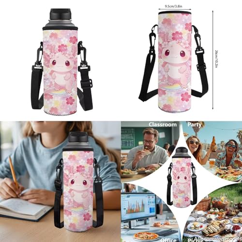 17 Inch Kid's 4PCS Backpack Set, Back to School Essentials | Insulated lunch box, water bottle pouch, pencil case, lightweight, padded shoulder straps, for elementary, middle school - color: Cherry Blossom Axolotl