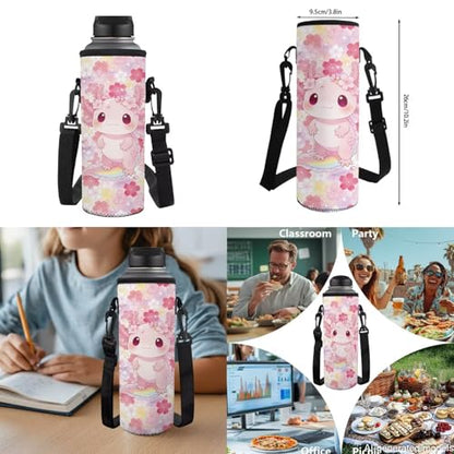 17 Inch Kid's 4PCS Backpack Set, Back to School Essentials | Insulated lunch box, water bottle pouch, pencil case, lightweight, padded shoulder straps, for elementary, middle school - color: Cherry Blossom Axolotl