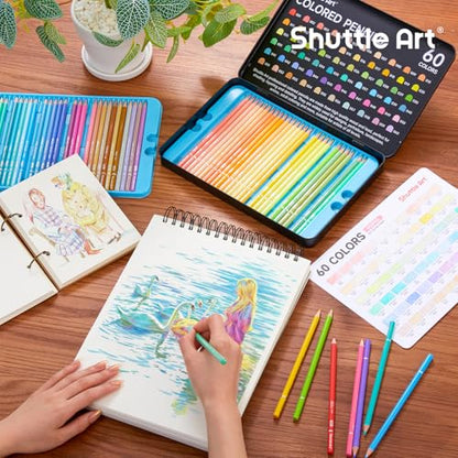 Shuttle Art 파스텔 색연필 60개, 성인용 컬러링을 위한 색연필, 선물 틴 박스에 담긴 소프트 코어 연필, 어린이 성인 초보자 아티스트 드로잉 컬러링 스케치 - color: 60가지 파스텔 색상