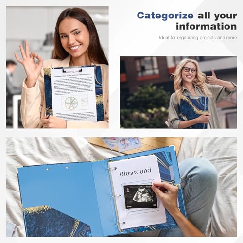 Ospelelf 3 Ring Binder, 1.5 Inch, Letter Size (11" x 8.5") with 5 Tab Dividers, File Folder Labels and Low Profile Clipboards, Blue Marble Binder for School and Office Supplies - color: Blue Marble, size: 1.5in（Letter Size）