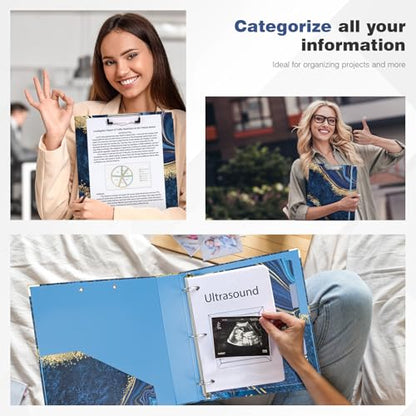Ospelelf 3 Ring Binder, 1.5 Inch, Letter Size (11" x 8.5") with 5 Tab Dividers, File Folder Labels and Low Profile Clipboards, Blue Marble Binder for School and Office Supplies - color: Blue Marble, size: 1.5in（Letter Size）