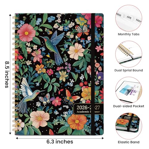 Planner 2026-2027, Academic Planner Weekly and Monthly, Jul 2026 - Jun 2027, Spiral Bound School Planning Tool with Tabs and Pocket, Perfect for Students & Teacher, 6.3" x 8.5", Hummingbird - color: G-Hummingbird, size: 6.3"x8.5" (A5)