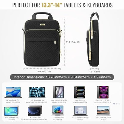 MoKo 13-14 in Puffer Laptop Sleeve Bag for 13-inch New Mac Air M5/Neo A18 Pro, 14-inch Mac Pro M5/M4/M3/M2/M1, 13.8“ Surface, Puffy Laptop Carrying Case with Handle & Shoulder Strap, Black - color: Black, size: 13.3-14 Inch