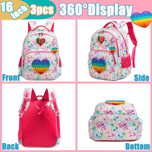 Backpack for Girls Elementary Preschool Kids Lunch Box for School - color: Love Bag