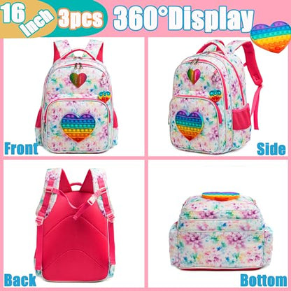 Backpack for Girls Elementary Preschool Kids Lunch Box for School - color: Love Bag