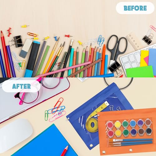 Marspark 30 Packs Pencil Pouch 3 Ring Binder Pen Pouch Cloth Pencil Pouches Zipper Pen Case Bag with Clear Window for Office Writing Supplies Gifts (10 Color) - color: 10 Color