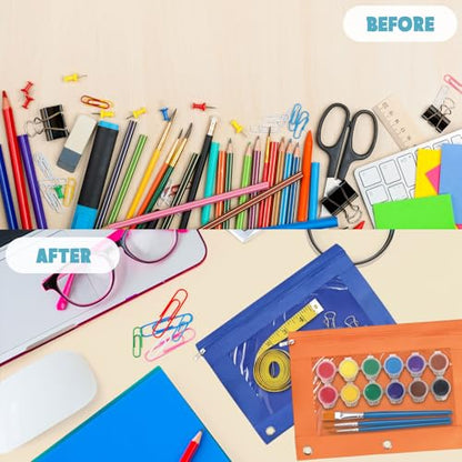 Marspark 30 Packs Pencil Pouch 3 Ring Binder Pen Pouch Cloth Pencil Pouches Zipper Pen Case Bag with Clear Window for Office Writing Supplies Gifts (10 Color) - color: 10 Color