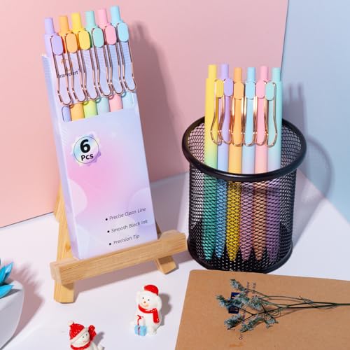 Drawdart Gel Pens, 6 Pcs Smooth Writing No Bleed & Smear, Black Ink Cute Fine Point (0.5mm), Retractable Aesthetic Journaling School Office Supplies for Women & Men - color: 6 Pcs Gradient- Black Ink
