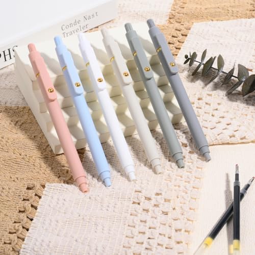 Gel Pens, 6 Pack 0.7mm Fine Point Black Ink Pens with 6 Refills, Quick Dry & No Smear, Smooth Writing Pens for Journaling, School, Office Supplies, Gifts for Women and Men - color: 0.7mm Morandi-Black Ink