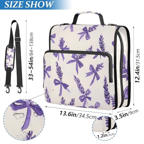 Lavender Knit Bows Purple Zipper Binder 3 Ring 1.5 Inch School Binder Organizer with Shoulder Strap Handle File Folder Pockets Large Capacity Students Girl Boy Men Office Work - color: Lavender Knit Bows Purple