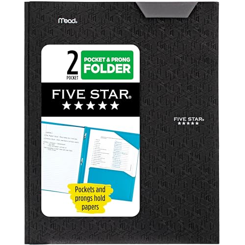 Five Star 2-Pocket Folder, Plastic Folder with Stay-Put Tabs and Prong Fasteners, Holds 8-1/2" x 11" Paper, Black (72113) - color: Black, size: 1 Count (Pack of 1)