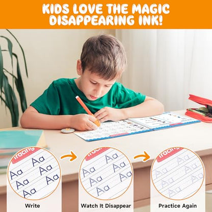 Magic Grooved Writing Practice for Kids Ages 3-8, Reusable Handwriting Practice Books Set (6 Books) with Disappearing Ink Pens, Letter/Number Tracing, Preschool & Kindergarten Learning Kit