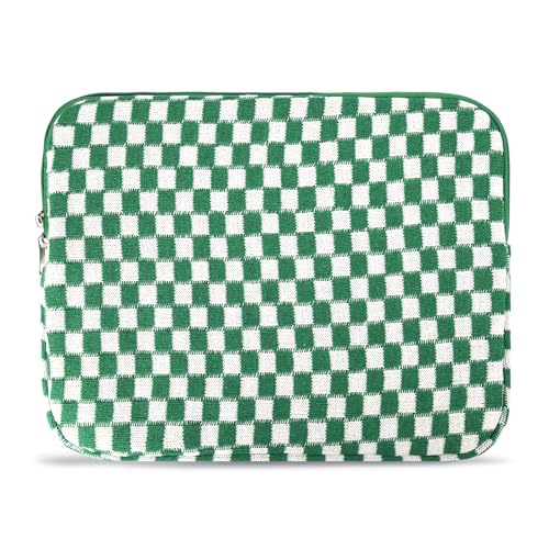 Puffy Laptop Sleeve 13-14 inch, Cute Knitted Protective Carrying Case for Women & Men, Compatible with MacBook Pro 14-Inch M4, 13 Inch iPad Pro, Tablets Notebook (Checkered Green) - color: Checkered Green, size: 13-14 inch