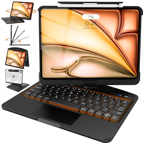 Intermerge for iPad 9th Generation 10.2" Case with Keyboard, 360° Rotating Multi-Touch Trackpad, 7-Color Backlit Keyboard, Transparent Back Shell, Compatible with iPad 9th(10.2inch,2021), Black - color: Solid Black, size: 9th 10.2"/8th/ 7th