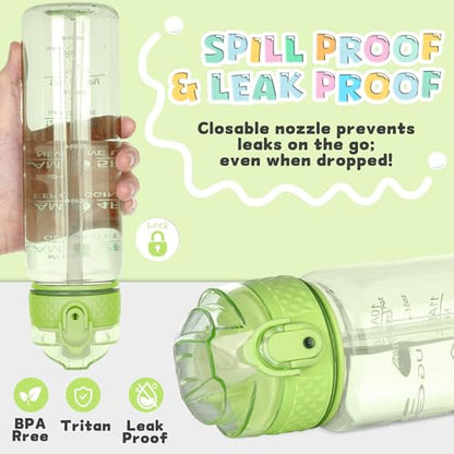 OLDLEY 17oz Kids Water Bottle, Tritan BPA-Free, Leakproof Flip Straw Lid, Motivational Time Marker, Carry Strap, Reusable Clear Water Bottle for Boys & Girls,Parrott Green - color: Parrott Green, style: 17 Ounces