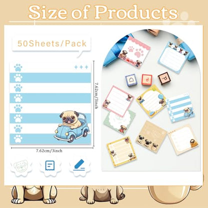 Pug Sticky Notes Gifts - 9 Pack Pug Notepads 3x3 Inch Gifts for Dog Lovers, Cute Dog Self-Adhesive Memo Pads Office School Supplies for Friends Coworkers (450 Sheets) - style: Pug