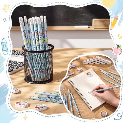 48 Pcs/24 Sets 2nd Graders Pencils and Erasers Bulk Set Motivational Pencils Back to School Supplies for Kids Student Inspirational Teacher Classroom Reward Party Favors Gifts - style: 2nd Grader
