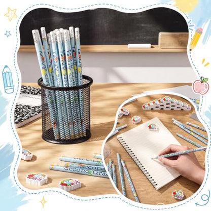 48 Pcs/24 Sets 2nd Graders Pencils and Erasers Bulk Set Motivational Pencils Back to School Supplies for Kids Student Inspirational Teacher Classroom Reward Party Favors Gifts - style: 2nd Grader