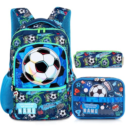 Kids Backpack for Boys with Lunch Box, Cute Soccer Kids Elementary SchoolBag Middle-School Bookbag Back to School Gift - color: Soccer