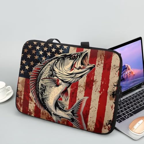 American Flag Fish Laptop Sleeve, Shockproof Laptop Tote Bag, Computer Bag Fits Up to 17 Inch, Zipper Tablet Sleeves Carrying Case for 4th of July USA 250 Years, Notebook Briefcase - color: American Flag Fish, size: 10 Inch