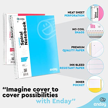 Emraw 5 Subject Notebook College Ruled Spiral White Paper 180 Sheets Perfect for Writing Sketching in class, Home, Office (Pack of 4)