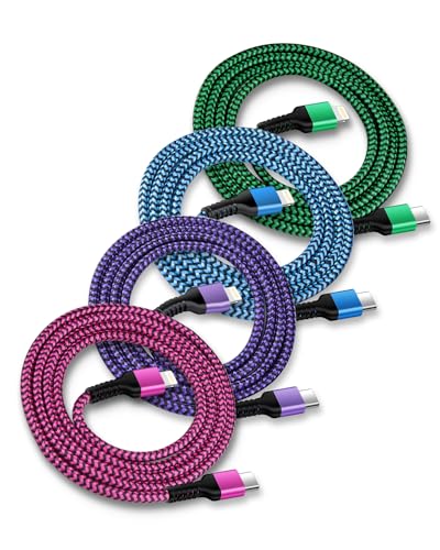 USB C to Lightning Cable 4Pack/6ft, Apple Certified Powerline USBC Charger | Type C to Lightning Male Port, 6 Feet Long Lenth, Braided Durable i Phone Charger for Apple Phone 14 Pro Max 13 12 11 Plus - color: 4Pack-Multicolored, size: 6FT, style: USB C to