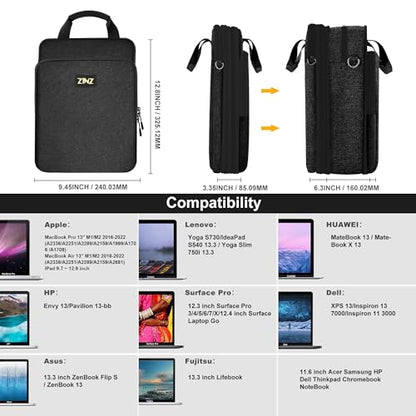 ZINZ Laptop Case 12.9 13 Shoulder Bag, Expandable Handbag with Valuables Compartment Compatible with MacBook Air/Pro/Neo 13" M5/M4/M3/M2/M1, iPad 12.9/13/11, Water-Resistant & Shockproof,B01K07 - color: B01k07, size: 13"