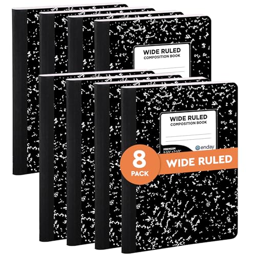 Emraw Black & White Marble Style Cover Composition Book with 100 Sheets of Wide Ruled White Paper (8 Pack) - color: Black Marble, size: 8 Pack