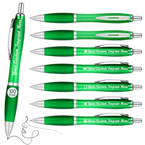 100 Pack Personalized Plastic Pens Bulk - Custom Logo Printed Pens - color: Green
