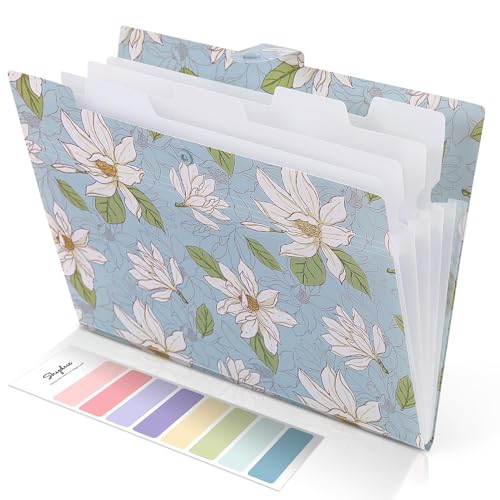 SKYDUE Accordion File Organizer, Floral Expanding File Folders with 5 Pockets, Cute Document Organizer for Paper Bills Receipt Storage, School Office & Hospital Supplies Letter/A4 Size Sky Blue - color: Skyblue