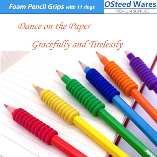 Foam Pencil Grips Bulk for Kids Handwriting, Pen Grips for Adults | 30 Pcs 10 Colors, 11 Rings, Mechanical Pencil Cushion Grip Pastel, Pencil Grips for Arthritis, Pencil Grippers
