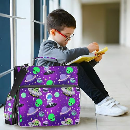 3 Ring Zipper Binder with Shoulder Strap Cute Astronauts Alien Space 1.5 inch Binders Keeper Large Capacity Multi Pockets for School Office Supplies
