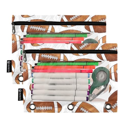 American Football Pencil Pouches for 3 Ring Binder, Zipper Binder Pencil Case, 2 Pack Clear Window Case Bag for Office Organizers - color: American Football