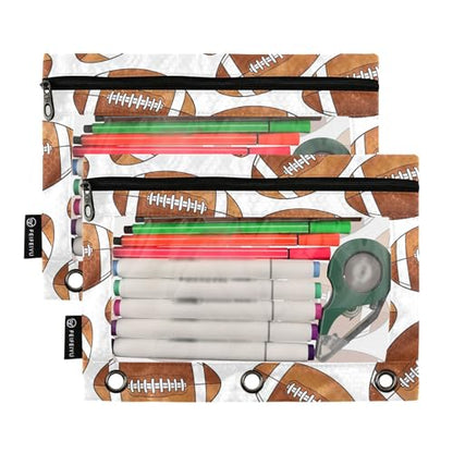 American Football Pencil Pouches for 3 Ring Binder, Zipper Binder Pencil Case, 2 Pack Clear Window Case Bag for Office Organizers - color: American Football