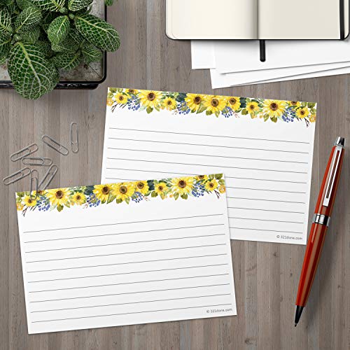 321Done Ruled Note Cards, Sunflower 4x6 Thick Index Cards - Plain White Card Stock, Notecards & Stationery with Lines for Writing, Stamping - Made in USA, Set of 50 - No Envelopes - color: Lines, size: Standard (4 x 6)